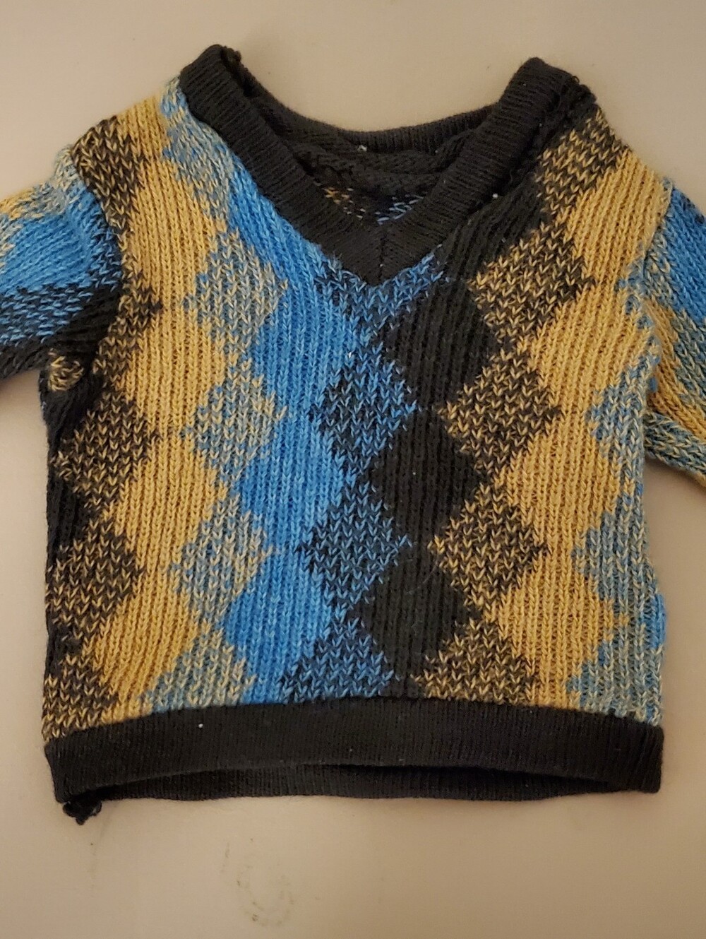 Ken Argyle V-Neck Sweater - Blue & Gold& Black